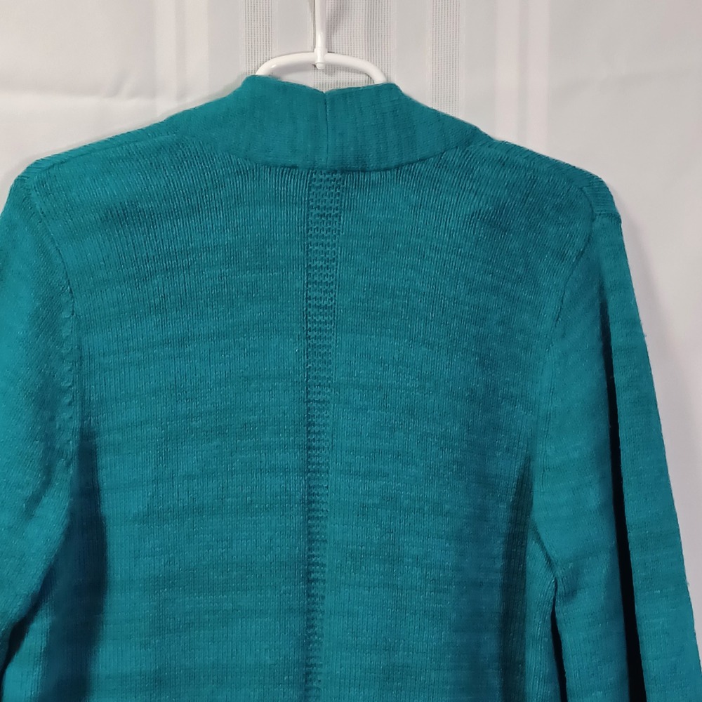 J. Jill Cardigan Womens M Oceanside Teal Open Front Woven Accent Back Sweater - Picture 3 of 15